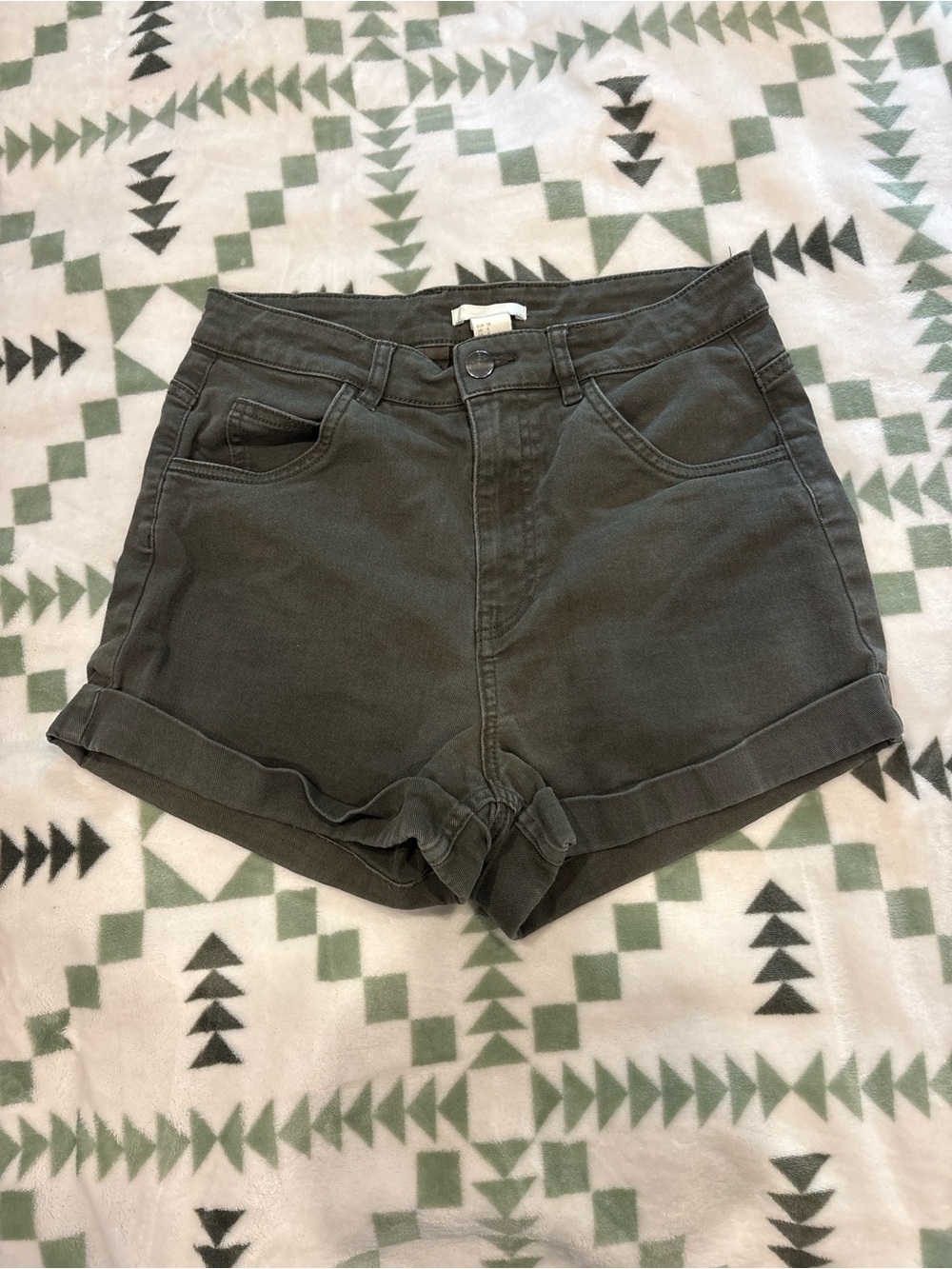 H&M High-Rise Olive Green Women's Cotton Shorts